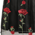 Retro Rose Floral Embroidery Midi Tulle Puff Skirts Vintage Women High Waist Skirts Saia Feminina 2018 Mesh Skirts Ball Gown